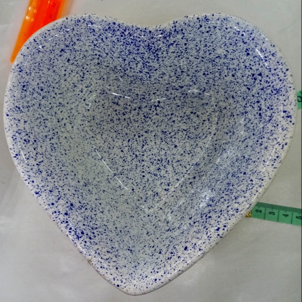 Sale Vintage Stoneware Speckled Blue Pink Heart Shaped Baking Dish Portugal